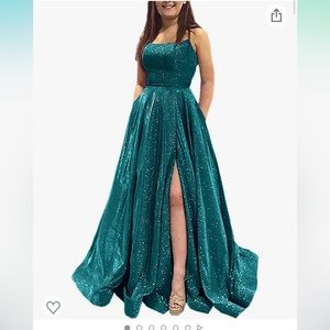 Teal glitter beautiful prom dress